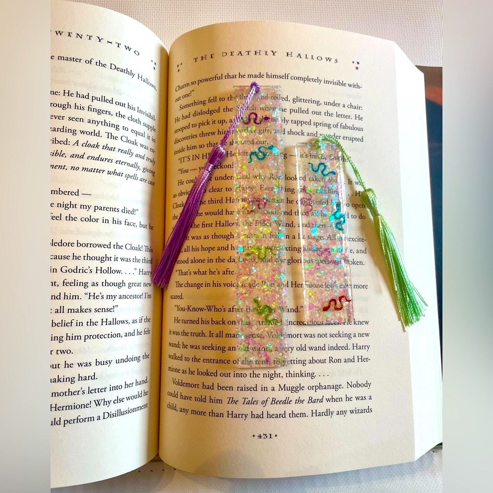 Hand Crafted Glitter Snake Bookmark Set of 2